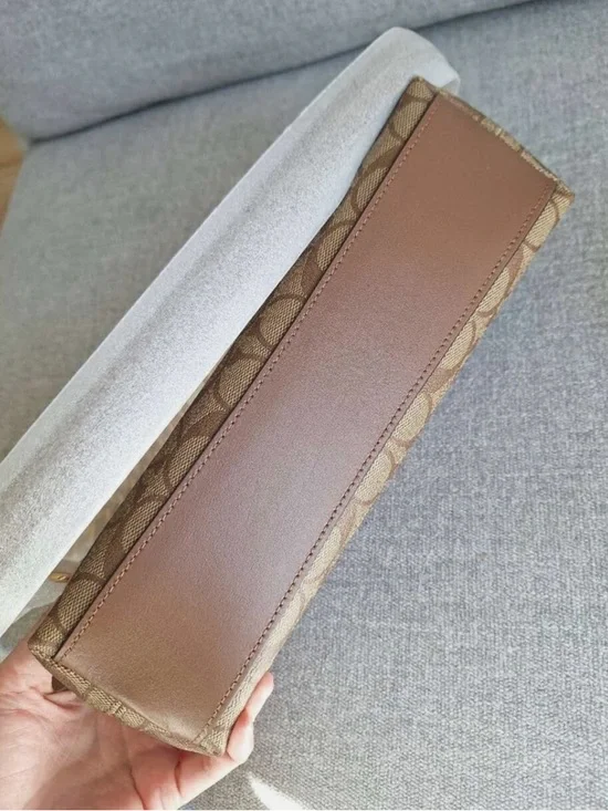 Coach Brown Signature Canvas Shoulder Bag with Gold Chain - Picture 7 of 14